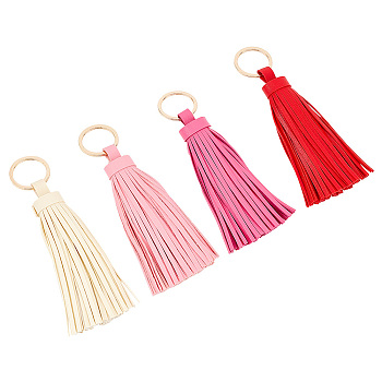 WADORN 4Pcs 4 Colors PU leather Tassel Pendants Keychains, with Light Gold Plated Iron Finding, Mixed Color, 116~143mm, 1pc/color