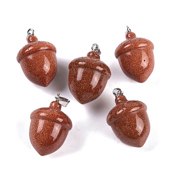 Synthetic Goldstone Pendants, Acorn Charms with 201 Stainless Steel Snap on Bails, Stainless Steel Color, 29~30x20mm, Hole: 6x3mm