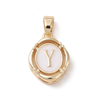 304 Stainless Steel Enamel Pendants, Oval with Letter, Golden, White, Letter.Y, 15.5x11.5x4mm, Hole: 4.5x2.5mm