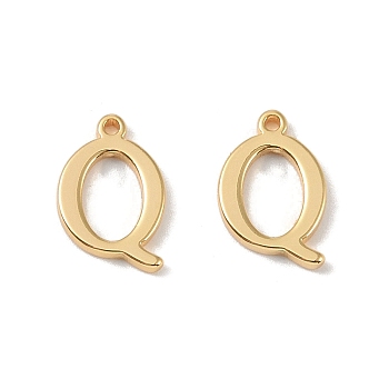 Brass Pendants, Real 18K Gold Plated, Letter Q, 11x7x1.3mm, Hole: 0.8mm