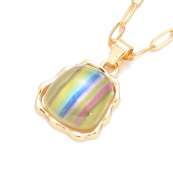 Rainbow Color Pride Necklace, Glass Pendant Necklace with Alloy Paperclip Chain for Women, Golden, 18.5 inch (47cm)