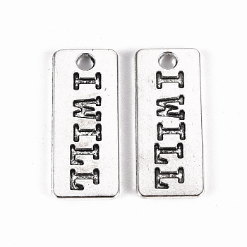 Tibetan Style Alloy Pendants, Lead Free & Cadmium Free, Rectangle with I Will, Antique Silver, 24x10x1mm, Hole: 2mm, about 280cs/500g