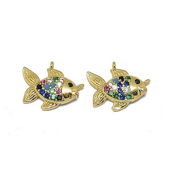 Alloy Micro Pave Cubic Zirconia Charms, Long-Lasting Plated, Fish,  Colorful, Golden, 13.5x10.5x3mm, Hole: 0.5mm