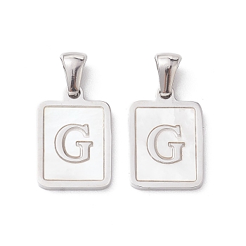 304 Stainless Steel Pave Shell Pendants, Rectangle Charm, Stainless Steel Color, Letter G, 17.5x12x1.5mm, Hole: 3x5mm