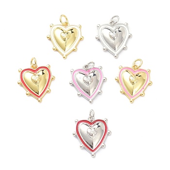 Brass Enamel Pendants, with Jump Ring, Long-Lasting Plated, Heart, Real Gold Plated & Real Platinum Plated, Mixed Color, 17x15x4mm, Jump Ring: 5x1mm, 3mm Inner Diameter