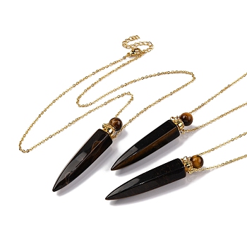 Natural Tiger Eye Bullet Shaped Perfume Bottle Pendant Necklaces, 304 & 201 Stainless Steel Cable Chain Necklaces for Women, Golden, 18.70 inch(47.5cm)