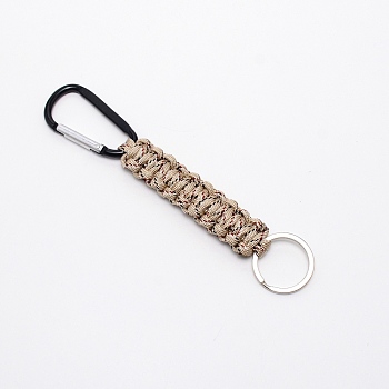 Zinc Alloy Rock Climbing Carabiners, Key Clasps, with Iron Split Key Rings and Polypropylene Cord, Blanched Almond, 172x30x9mm