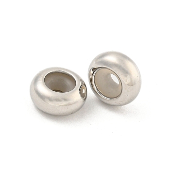 Brass Stopper Beads, with Silicone, Rondelle, Platinum, 8x4mm, Hole: 2mm