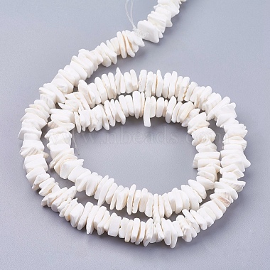 Natural Sea Shell Beads Strands, Dyed, Square Chip, White,  1~3.5x4.5~10x4.5~10mm, Hole: 0.5mm, 16.1 inch~16.9 inch