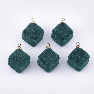 Golden DarkCyan Cube Brass+Acrylic Pendants