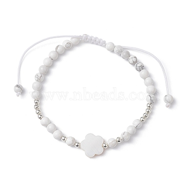 bracelet de perles tressées en coquillage naturel et howlite(BJEW-JB09779)-3