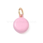 Spray Painted Brass Charms, Macaroon Cake Charms, Golden, Pearl Pink, 12x10x4.5mm, Hole: 3.8mm(KK-CBAEB58-04A)