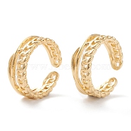 Brass Cuff Rings, Open Rings, Long-Lasting Plated, Curb Chain Shape, Real 18K Gold Plated, US Size 7 1/4(17.5mm)(RJEW-H131-03G)