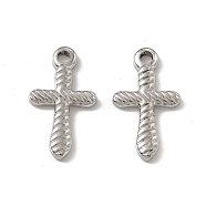 201 Stainless Steel Pendants, Cross Charm, Stainless Steel Color, 20x11x2mm, Hole: 2mm(STAS-J401-VC640)
