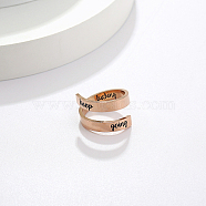 Stainless Steel Cuff Rings, Word, Rose Gold, 4.5mm.(YE2589-2)
