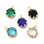 Eco-Friendly Glass Charms, with Brass Findings, Long-Lasting Plated, Cadmium Free & Lead Free, Flat Round, Real 24K Gold Plated, Mixed Color, 9x6.5x3mm, Hole: 1mm(KK-H442-63G)