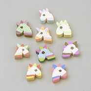 Handmade Polymer Clay Beads, Horse, Mixed Color, 11~13x11~13x4~5mm, Hole: 1mm(CLAY-Q243-10)