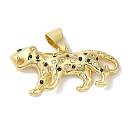 Rack Plating Brass Micro Pave Black Cubic Zirconia Pendants, Cadmium Free & Lead Free, Long-Lasting Plated, Leopard, Real 18K Gold Plated, 17.5x39x5mm, Hole: 8x5mm(KK-P267-01B-G)