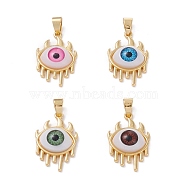 Brass Pendants, with Resin Cabochons, Long-Lasting Plated, Eye, Real 18K Gold Plated, Mixed Color, 26x17x6.5mm, Hole: 6x3.5mm(KK-Z014-09G)