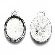 Tibetan Style Alloy Oval Pendant Cabochon Settings, Cadmium Free & Lead Free, Antique Silver, Tray: 18x13mm, 24x16x2mm, Hole: 2mm, about 675pcs/1000g(TIBEP-Q045-067A-AS-RS)