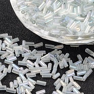 Seed Bugle beads, Clear AB with AB color, 1.8mmx4.5mm, Hole: 0.6mm, about 1555pcs/50g(X-TSDB4.5mm161)