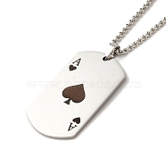 201 Stainless Steel Pendant Necklaces, with Iron Chains, Playing Card, Stainless Steel Color, 23.62~24.02 inch(60~61cm)(NJEW-A017-04P)