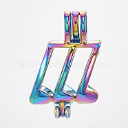 Plated Alloy Bead Cage Pendants, Musical Note, Colorful, 27x17x10.5mm, Hole: 4x4.5mm, Inner Measure: 13x15mm(PALLOY-S119-087)