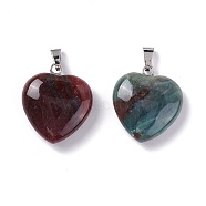 Natural Indian Agate Pendants, Heart, with Brass Findings, Platinum, 22~23x20~20.5x6~7.5mm, Hole: 5x8mm(G-G956-B18-FF)