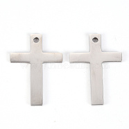 201 Stainless Steel Pendants, Laser Cut, Cross, Stainless Steel Color, 28x19.5x2mm, Hole: 2mm(STAS-Q238-017)