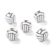 Natural Wood Beads, Dyed, Round, Black, Volleyball, 15.5x14.5mm, Hole: 3.2mm(WOOD-K006-A02)