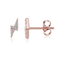 Brass Micro Pave Cubic Zirconia Flash Stud Earrings, Lightning, Clear, Rose Gold, 13.5x7.5x3mm, Pin: 0.8mm
(EJEW-BB35393-RG)
