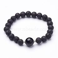 Natural Lava Rock Beaded Stretch Bracelets, with Natural Black Agate(Dyed) Beads, 2-1/8 inch(53mm)(BJEW-JB02618-01)