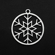 Christmas 201 Stainless Steel Pendants, Laser Cut, Ring with Snowflake, Stainless Steel Color, 22x20x1mm, Hole: 1.6mm(STAS-R111-JA694)