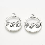 Tibetan Style Alloy Pendants, Flat Round with Sea Wave, Cadmium Free & Lead Free, Antique Silver, 23.5~24x20.5x2mm, Hole: 1.5mm(TIBE-Q072-23AS-RS)
