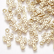 Brass Charms, Cactus, Real 18K Gold Plated, 15x8x1mm, Hole: 1.2mm(X-KK-T035-92)
