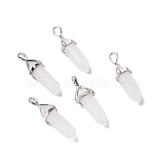 Natural White Jade Pendants, Faceted, with Platinum Tone Brass Findings, Lead free & Cadmium Free, Bullet, 27~30x9~10x7~8mm, Hole: 4x3mm(G-K329-51P)