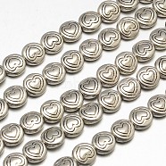Tibetan Style Flat Round with Heart Alloy Bead Strands, Lead Free & Cadmium Free & Nickel Free, Antique Silver, 6.5x3mm, Hole: 1mm, about 33pcs/strand, 8 inch(TIBEB-O007-12-NR)