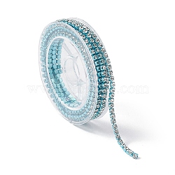 Electrophoresis Brass Rhinestone Strass Chains, Rhinestone Cup Chains, with Spool, Turquoise, 2~2.1mm, about 4.27 Feet(1.3m)/Roll(CHC-YW0001-05D)