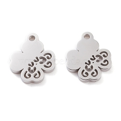 304 Stainless Steel Charms, Laser Cut, Clover, Stainless Steel Color, 13x11x1.5mm, Hole: 1.4mm(STAS-Y002-13P)