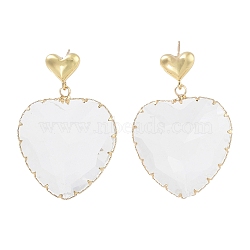 Glass Heart Dangle Stud Earrings, Light Gold Brass Earrings, White, 40x27.5mm(EJEW-Q800-17A-KCG)