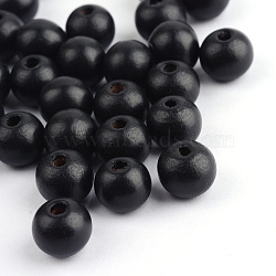 Natural Wood Beads, Dyed, Round, Black, 10x9mm, Hole: 2.5~3.5mm, about 3000pcs/1000g(WOOD-S662-9x10mm-A06)
