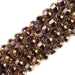 Electroplate Glass Beads Strands, Full Plated, Faceted, Round, Purple, 7x8mm, Hole: 1.5mm, about 42pcs/strand, 12.20''(31cm)(EGLA-Q128-04A-FP05)