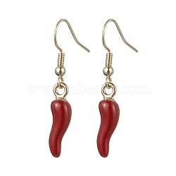Alloy Enamel Chili Dangle Earring, with 304 Stainless Steel Earring Hooks, Red, 38x6mm(EJEW-JE05762)