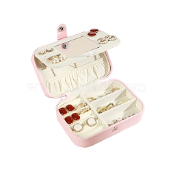 Rectangle PU Leather with Lint Jewelry Storage Box with Snap Button, Travel Portable Jewelry Case with Mirror Inside, for Necklaces, Rings, Earrings and Pendants, Pink, 16x11.5x5.5cm(PW-WG38757-03)