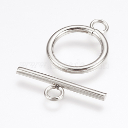 304 Stainless Steel Toggle Clasps, Stainless Steel Color, Ring: 20x16.5x2mm, Hole: 3mm, Bar: 23x6.5x2mm, Hole: 3mm(X-STAS-F114-04P-C)