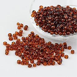 6/0 Glass Seed Beads, Transparent, Round, Brown, 4mm, hole: 1.5mm, about 496pcs/50g(X-SEED-A004-4mm-13)