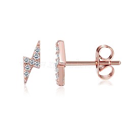 Brass Micro Pave Cubic Zirconia Flash Stud Earrings, Lightning, Clear, Rose Gold, 13.5x7.5x3mm, Pin: 0.8mm
(EJEW-BB35393-RG)