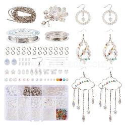 DIY Wire Wrap Earring Making Kit, Including Glass Round & Teardrop Beads, Brass Earring Hooks, Copper Jewelry Wire, Iron Cable Chains, Clear(DIY-TA0004-87)