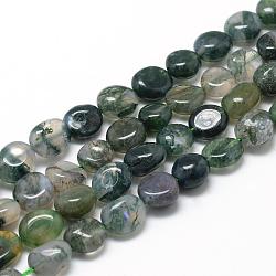 Natural Moss Agate Beads Strands, Oval, 8~15x7~12x4~12mm, Hole: 1mm, about 30~45pcs/strand, 15.7 inch(G-R445-8x10-01)