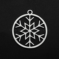 Christmas 201 Stainless Steel Pendants, Laser Cut, Ring with Snowflake, Stainless Steel Color, 22x20x1mm, Hole: 1.6mm(STAS-R111-JA694)